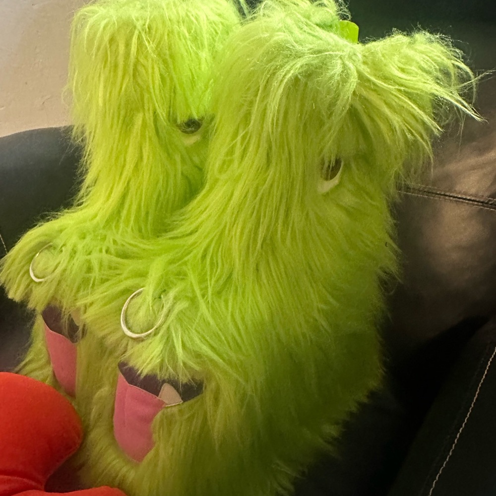 Fuzzy Green Monster Slippers
